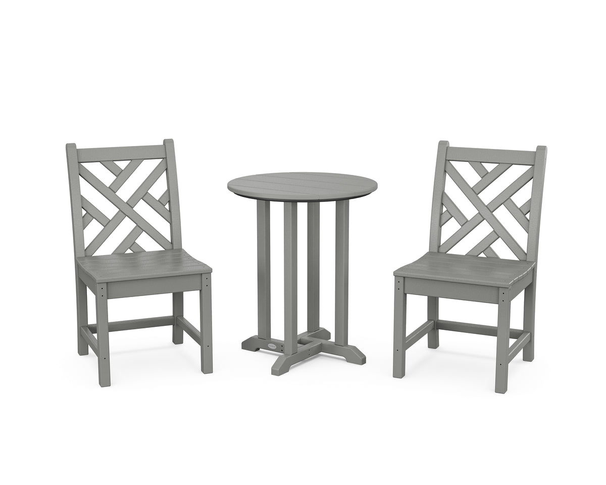 POLYWOOD Chippendale Side Chair 3-Piece Round Bistro Dining Set in Slate Grey
