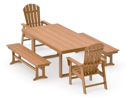 POLYWOOD South Beach 5-Piece Dining Set with Benches - 39" x 78" Table in Natural