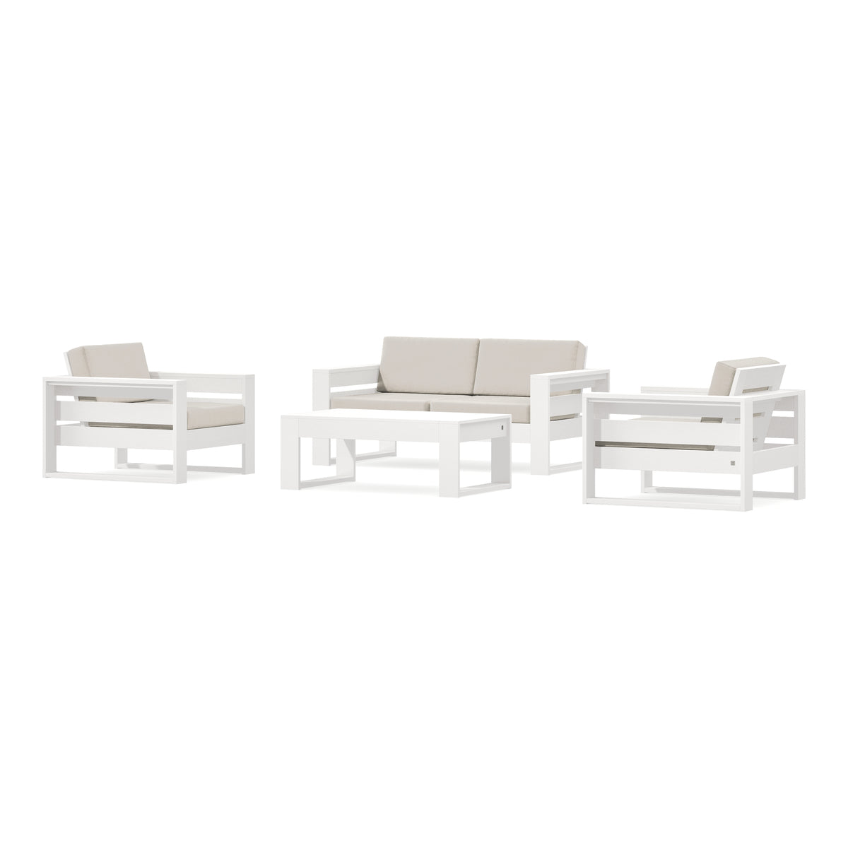 POLYWOOD PW Designer Series Latitude 4-Piece Lounge Loveseat Set in Vintage White / Dune Burlap