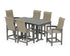POLYWOOD Coastal Woven High-Back Arm Chair 7-Piece Farmhouse Counter Set in Slate Grey / Dune Grass