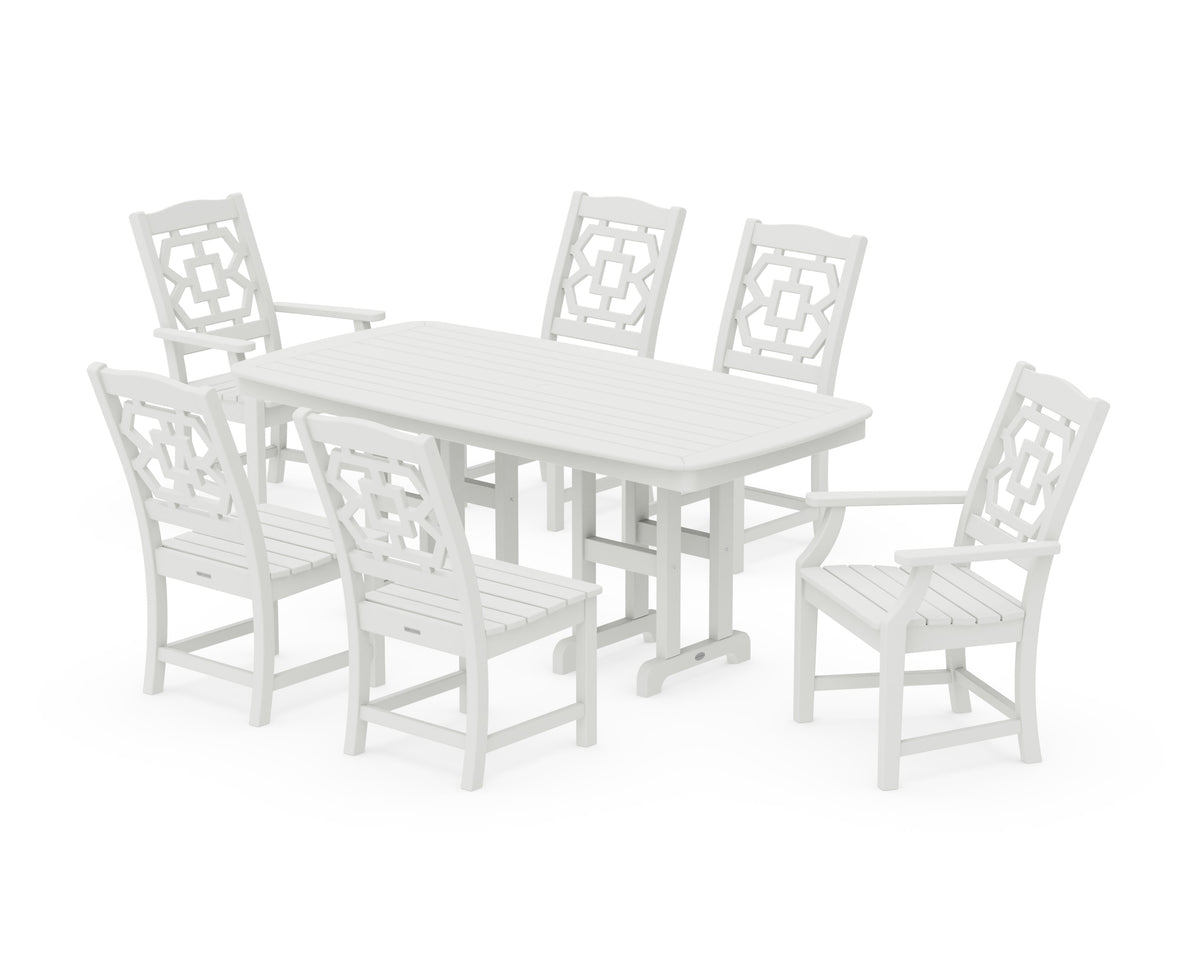 POLYWOOD Chinoiserie 7-Piece Dining Set in Vintage White