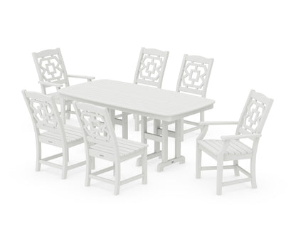 POLYWOOD Chinoiserie 7-Piece Dining Set in Vintage White