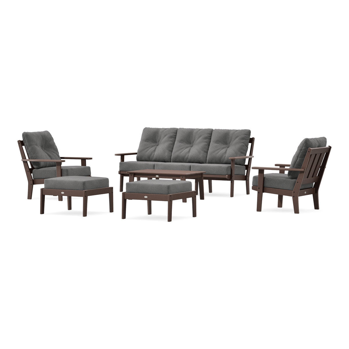 POLYWOOD Oxford 6-Piece Lounge Sofa Set in Mahogany