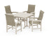 POLYWOOD Coastal Woven High-Back 5-Piece Farmhouse Dining Set with Trestle Legs in Sand / Dune Grass