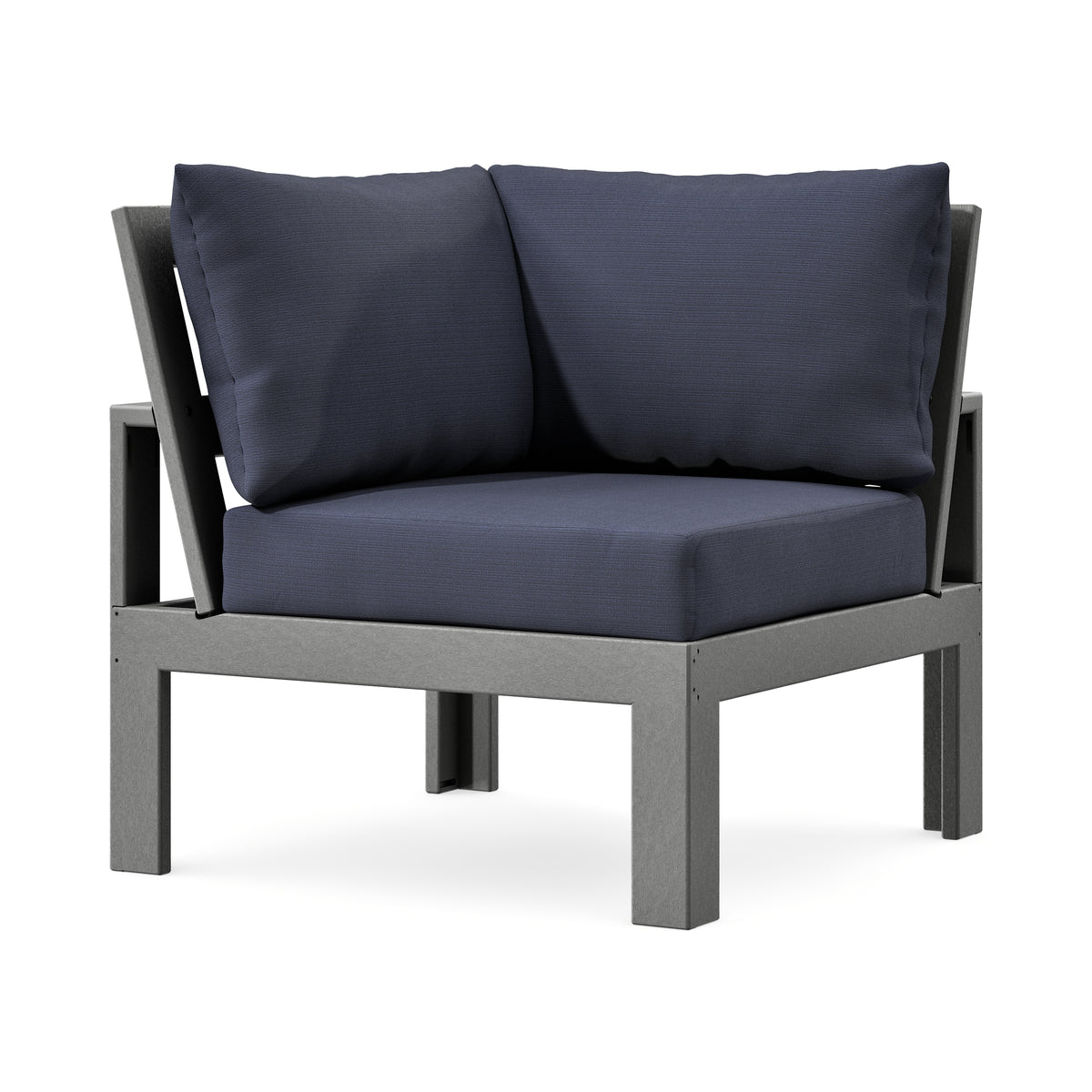 POLYWOOD Modular Corner Chair in Slate Grey / Navy Linen