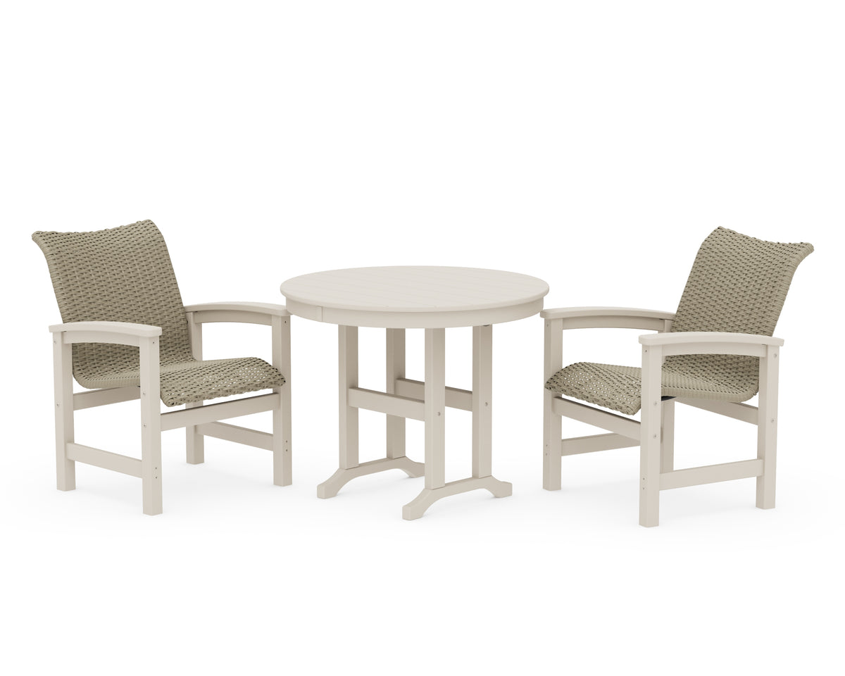 POLYWOOD Coastal Woven 3-Piece Farmhouse Dining Set in Sand / Dune Grass