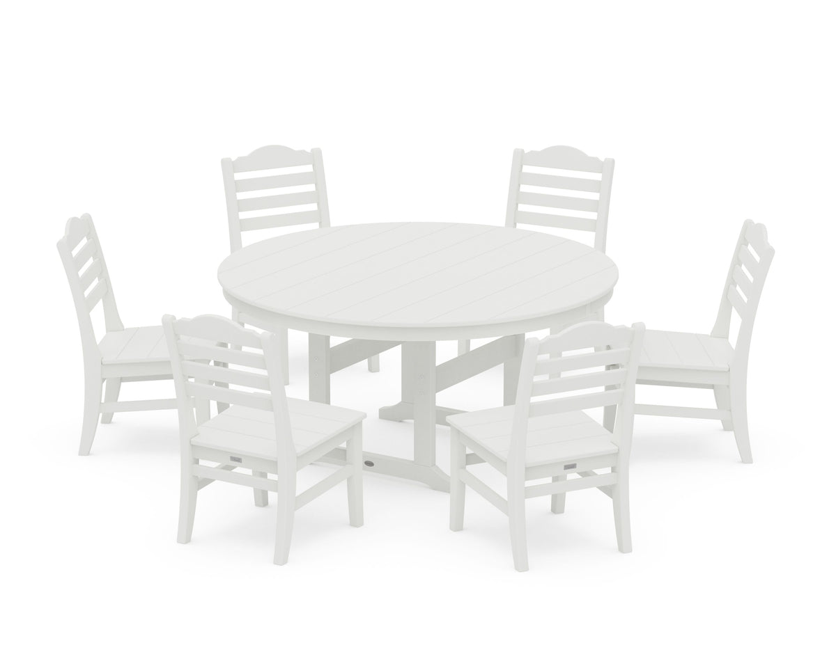 POLYWOOD Savannah 7-Piece Side Chair Round Farmhouse Dining Set in Vintage White