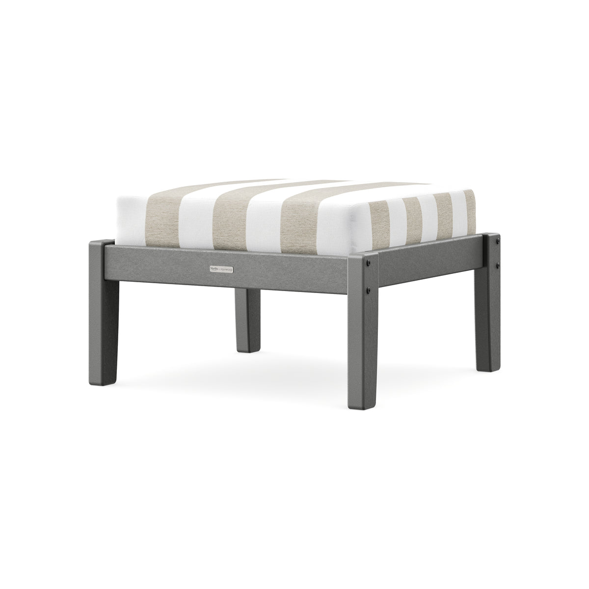 POLYWOOD Chinoiserie Deep Seating Ottoman in Slate Grey / Cabana Stripe Dune Burlap