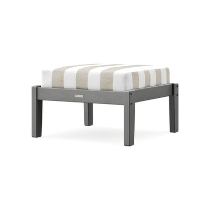 POLYWOOD Chinoiserie Deep Seating Ottoman in Slate Grey / Cabana Stripe Dune Burlap