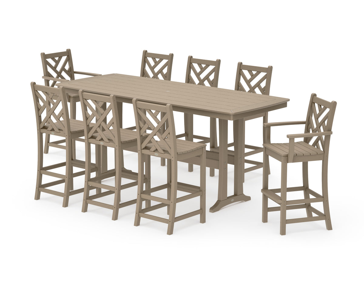 POLYWOOD Chippendale 9-Piece Bar Set with Trestle Legs in Vintage Sahara