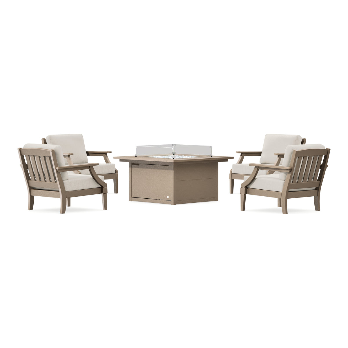 POLYWOOD PW Designer Series Estate 5-Piece Lounge Fire Table Set in Vintage Sahara / Dune Burlap