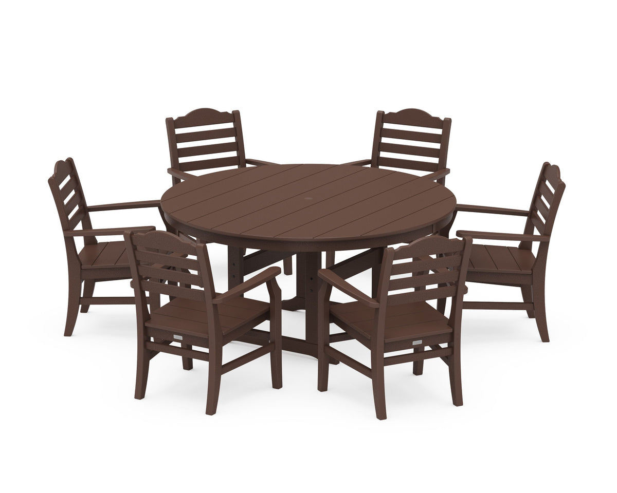 POLYWOOD Savannah 7-Piece Arm Chair Round Farmhouse Dining Set in Mahogany