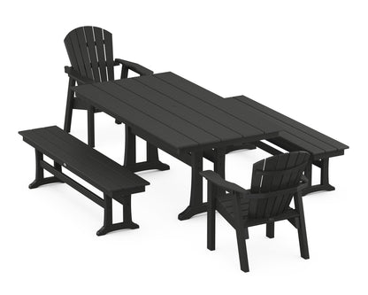 POLYWOOD Seashell 5-Piece Farmhouse Dining Set with Trestle Legs - 37" x 72" Table in Black