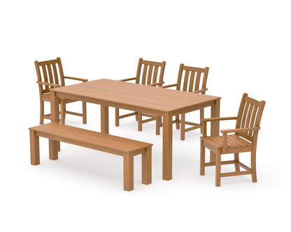 POLYWOOD Traditional Garden 6-Piece Parsons Dining Set with Bench in Natural