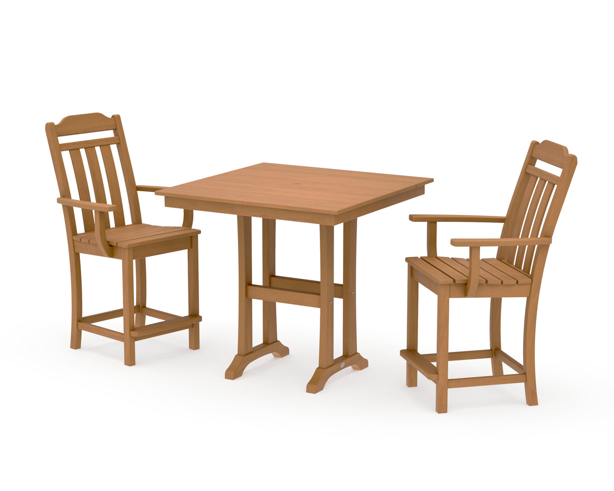 POLYWOOD Country Living Cottage 3-Piece Farmhouse Counter Set with Trestle Legs in Natural