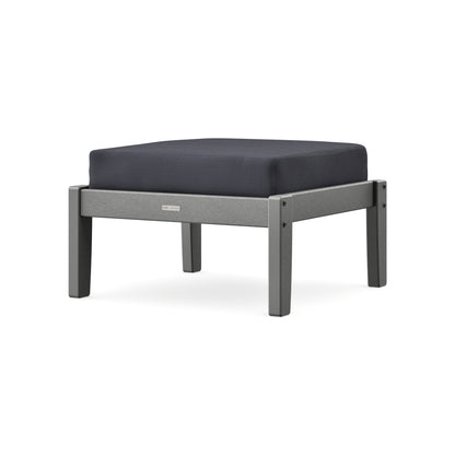 POLYWOOD Chinoiserie Deep Seating Ottoman in Slate Grey / Midnight Linen