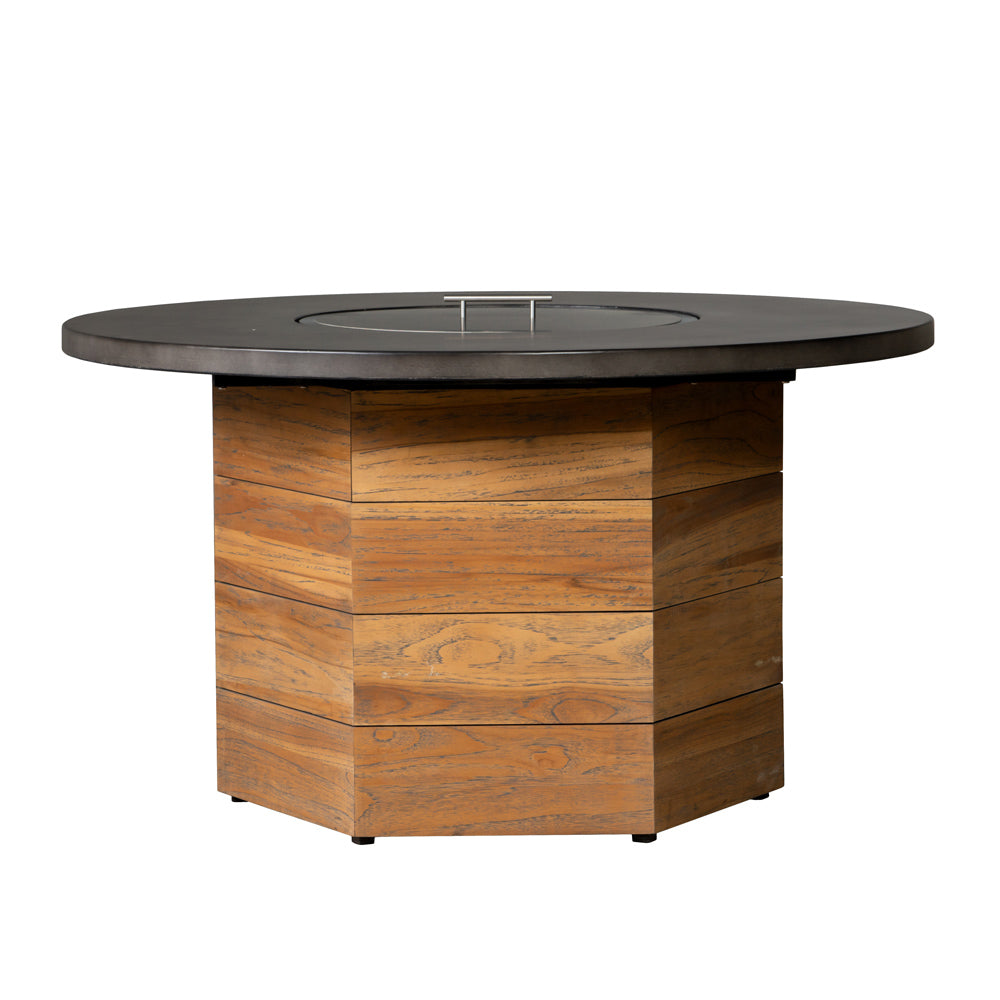 Lloyd Flanders Teak 48" Hexagonal Fire Table with Faux Concrete Top, lifestyle photo 1