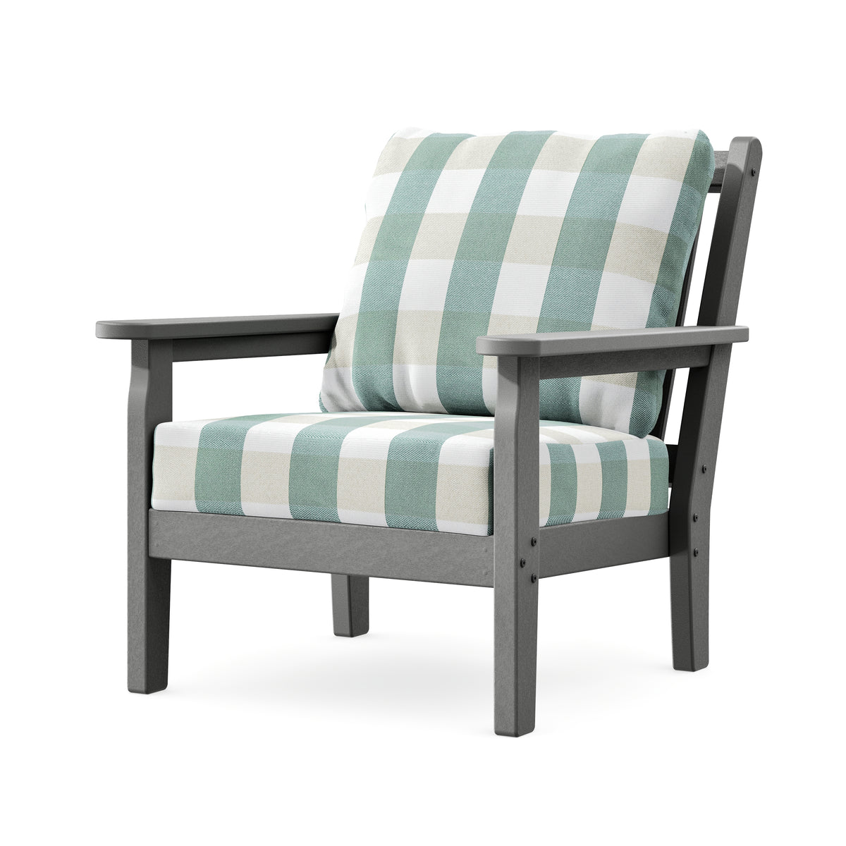 POLYWOOD Chippendale Deep Seating Chair in Slate Grey / Buffalo Plaid Glacier Spa