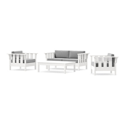 POLYWOOD Acadia 4-Piece Deep Seating Set with Loveseat in White / Grey Mist