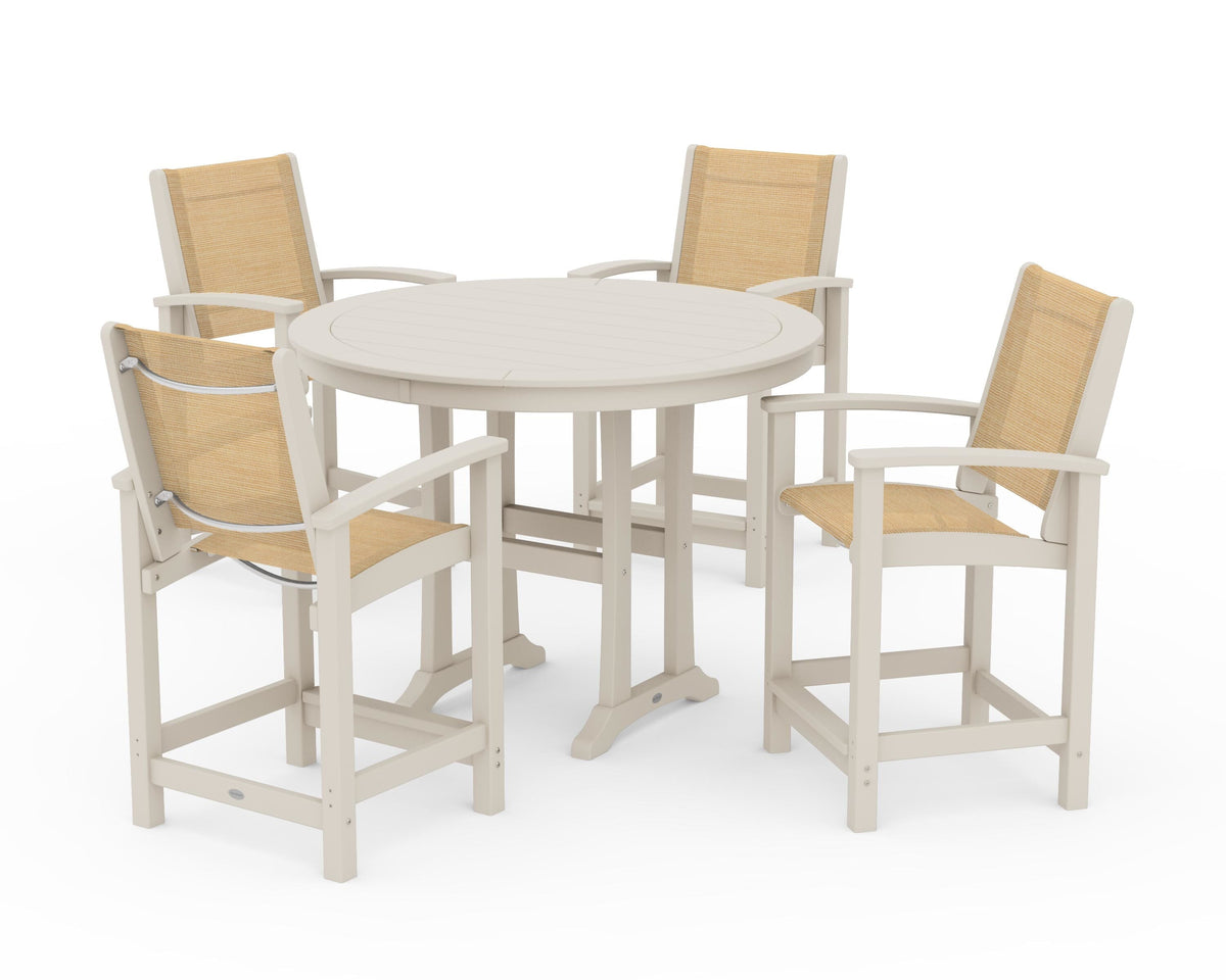POLYWOOD Coastal 5-Piece Counter Set in Sand / Dupioni Apricot