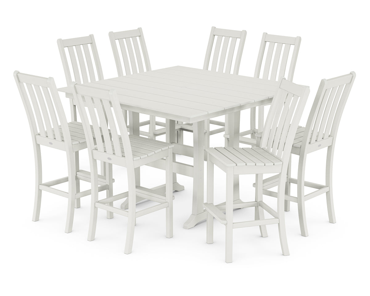 POLYWOOD Vineyard 9-Piece Farmhouse Trestle Bar Set in Vintage White