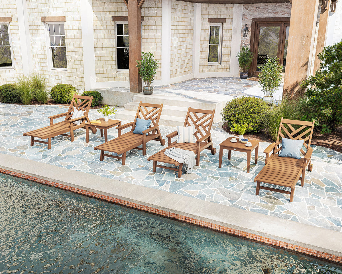 POLYWOOD Chippendale 6-Piece Chaise Set with Arms and Wheels in an outdoor setting