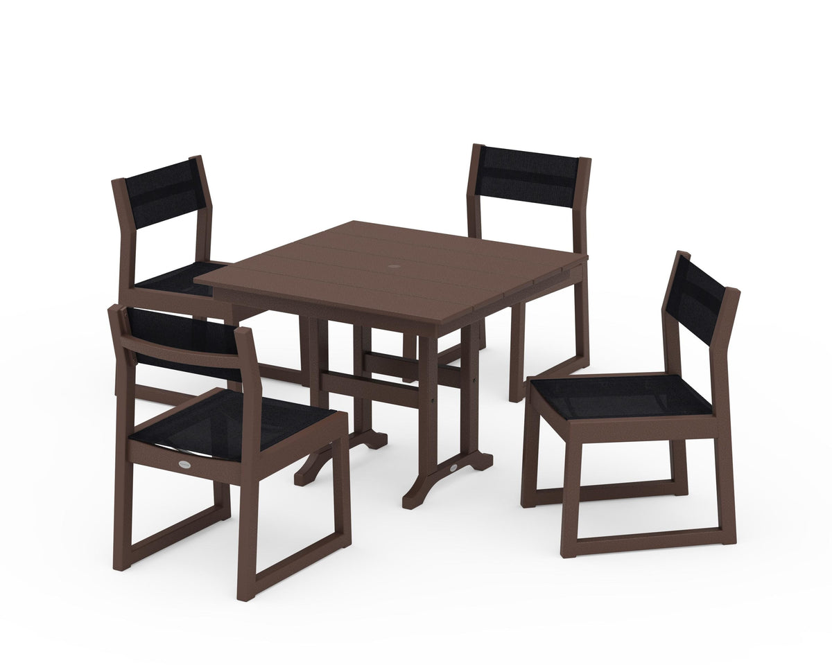 POLYWOOD EDGE Sling Side Chair 5-Piece Farmhouse Dining Set in Mahogany / Black