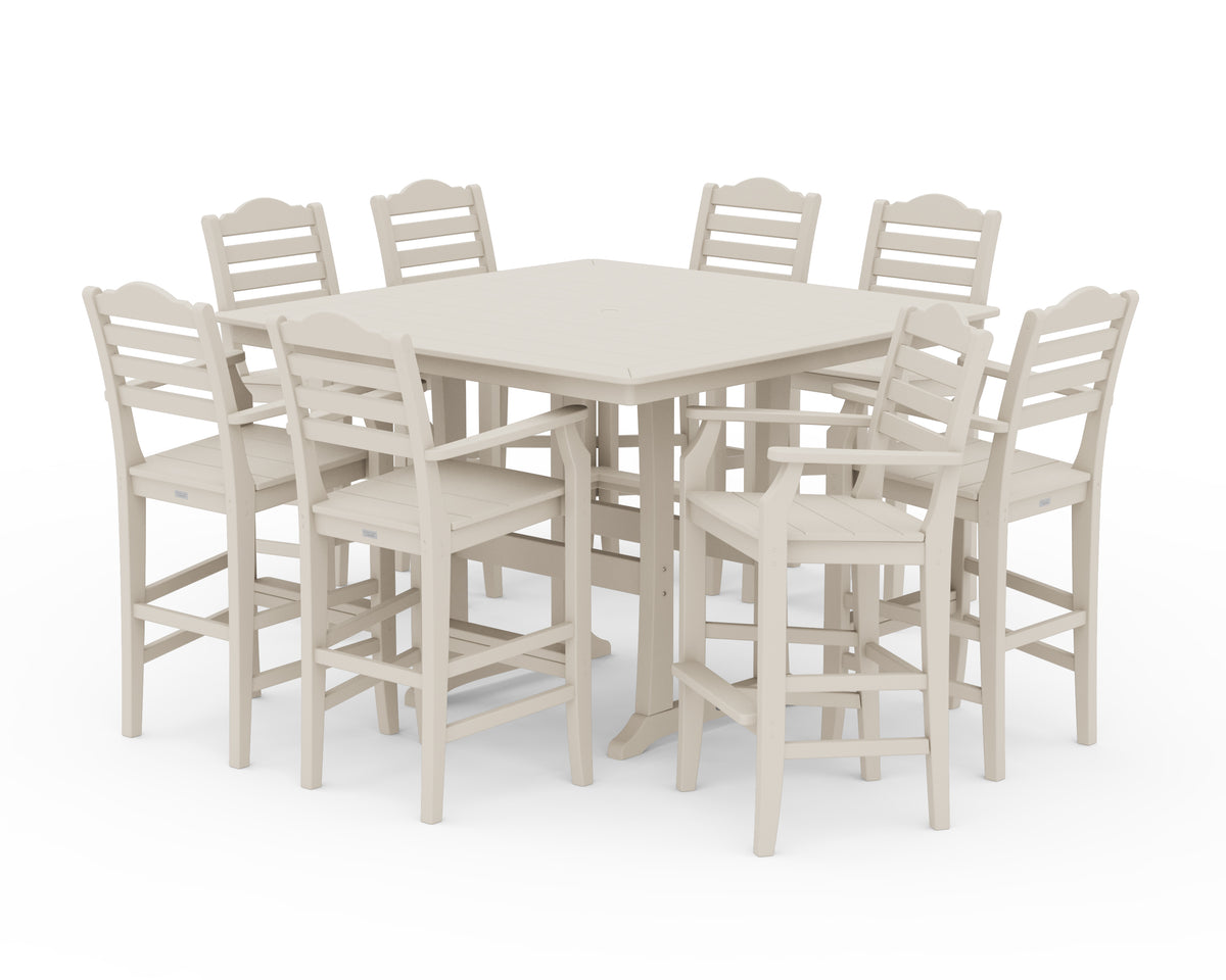 POLYWOOD Savannah 9-Piece Square Bar Set with Trestle Legs in Sand