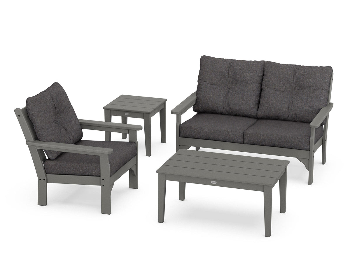POLYWOOD Vineyard 4-Piece Deep Seating Set with 36" Coffee Table in Slate Grey / Ash Charcoal