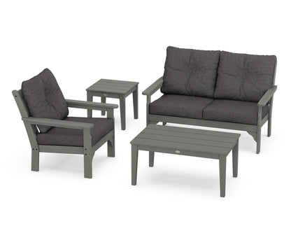 POLYWOOD Vineyard 4-Piece Deep Seating Set with 36" Coffee Table in Slate Grey / Ash Charcoal