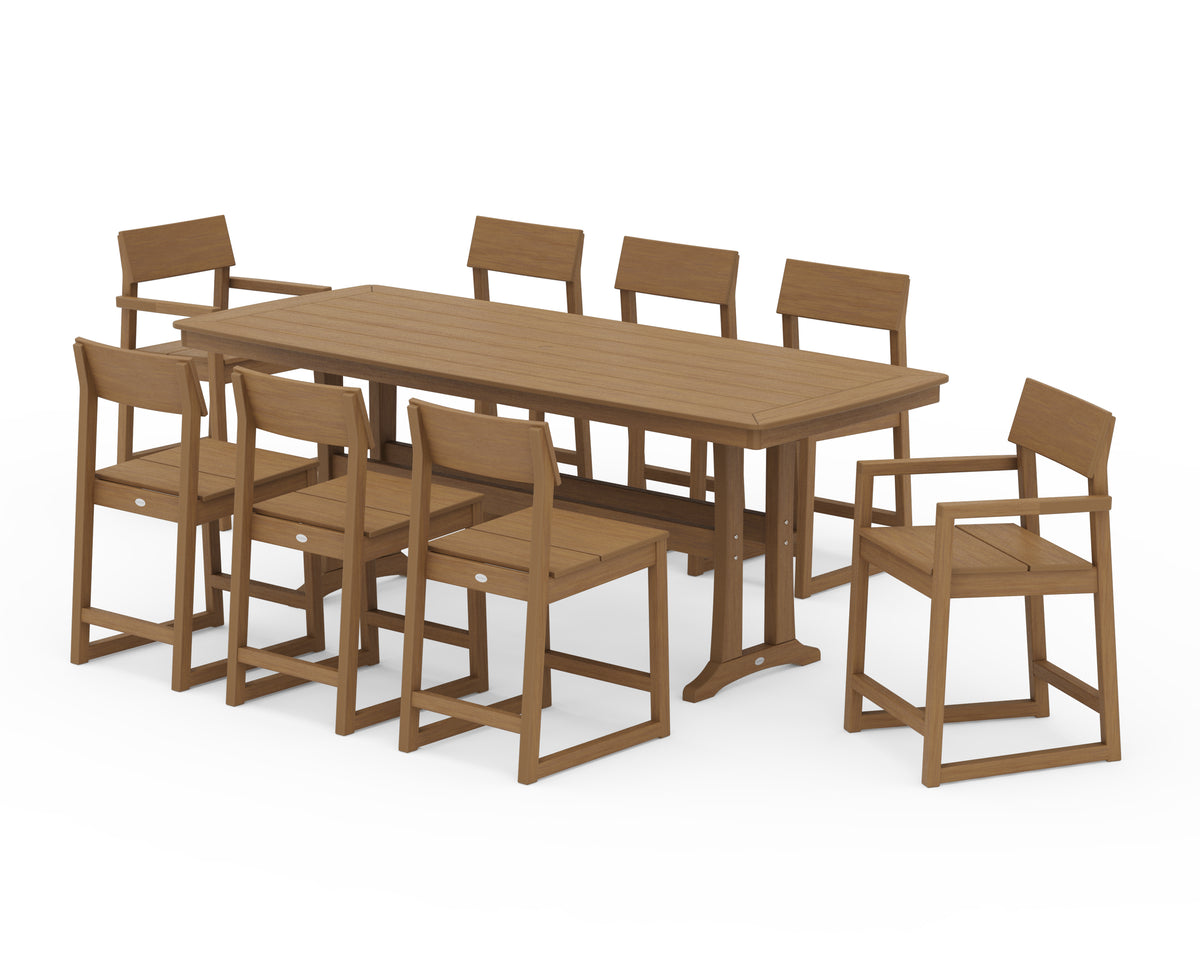 POLYWOOD EDGE 9-Piece Counter Set with Trestle Legs in Natural