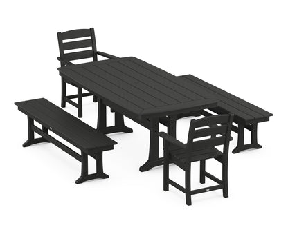 POLYWOOD Lakeside 5-Piece Dining Set with Trestle Legs - 38" x 73" Table in Black