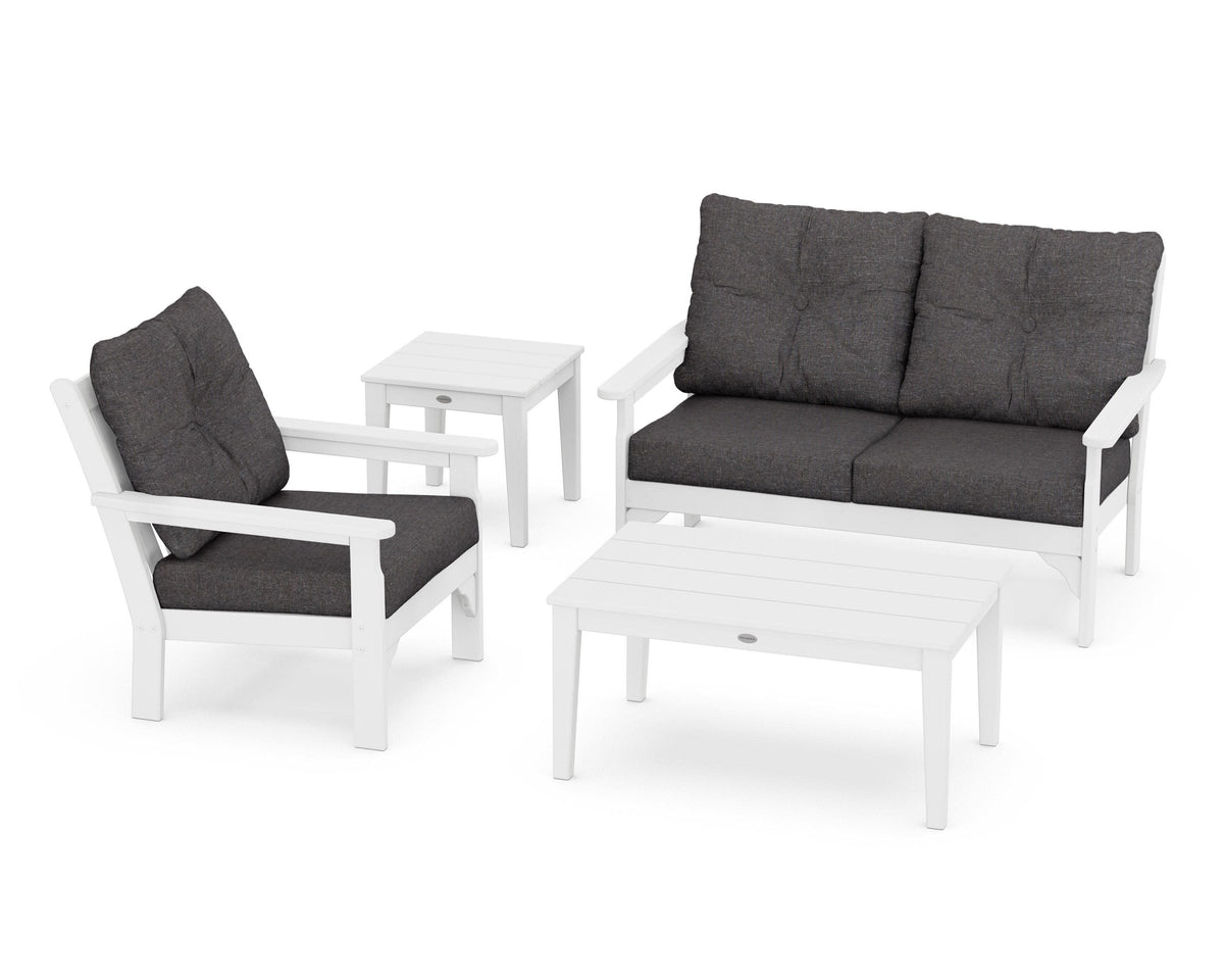 POLYWOOD Vineyard 4-Piece Deep Seating Set with 36" Coffee Table in White / Ash Charcoal