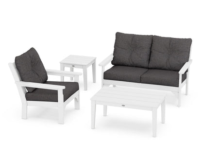 POLYWOOD Vineyard 4-Piece Deep Seating Set with 36" Coffee Table in White / Ash Charcoal