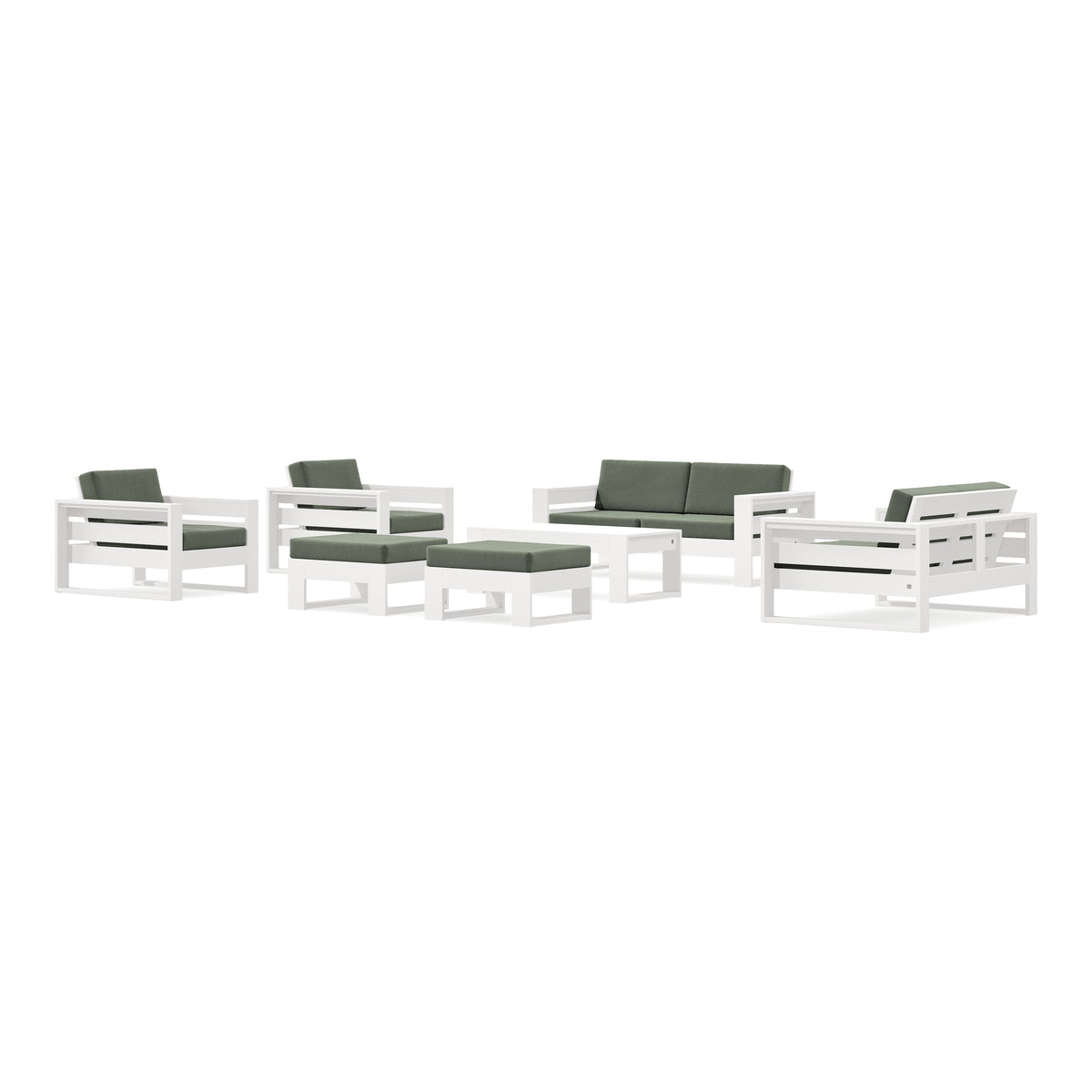 POLYWOOD PW Designer Series Latitude 7-Piece Lounge Loveseat Set in Vintage White / Cast Sage