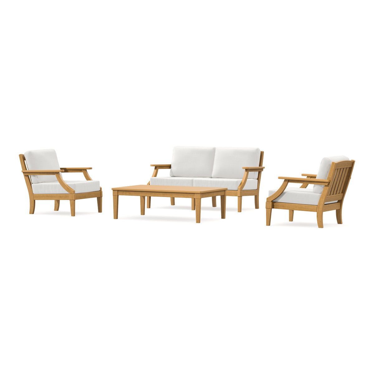 POLYWOOD PW Designer Series Estate Lounge 4-Piece Loveseat Set in Natural / Natural Linen