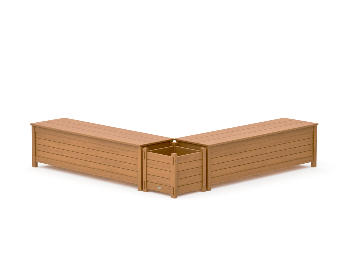 POLYWOOD 60" Nautical L-Shaped Planter Storage Bench Set in Natural