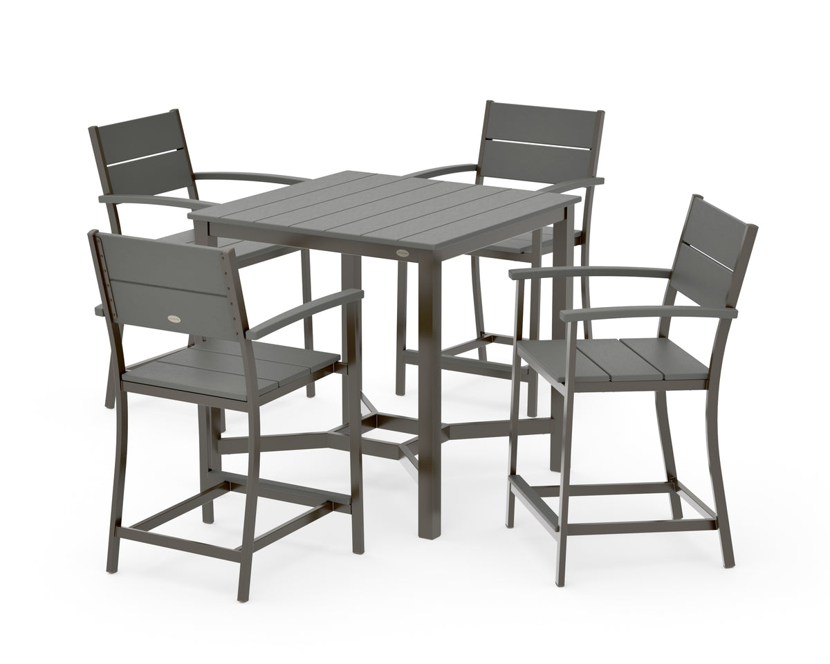POLYWOOD Main Street 5-Piece Counter Set in Bronze / Slate Grey
