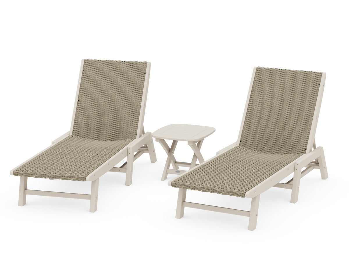 POLYWOOD 3-Piece Coastal Woven Chaise Lounge Set in Sand / Dune Grass