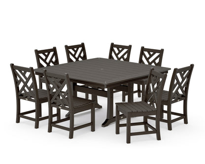 POLYWOOD Chippendale 9-Piece Nautical Trestle Dining Set in Vintage Coffee