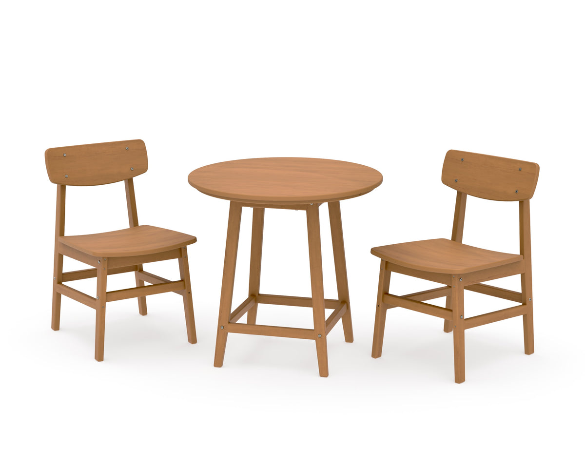 POLYWOOD Modern Studio Urban Chair 3-Piece Round Bistro Dining Set in Natural