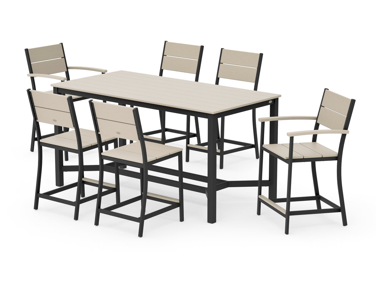 POLYWOOD Main Street 7-Piece Counter Set in Black / Sand