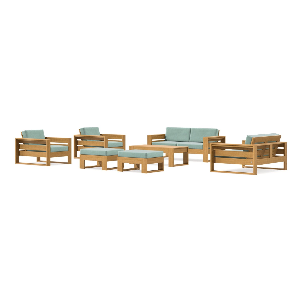 POLYWOOD PW Designer Series Latitude 7-Piece Lounge Loveseat Set in Natural / Glacier Spa
