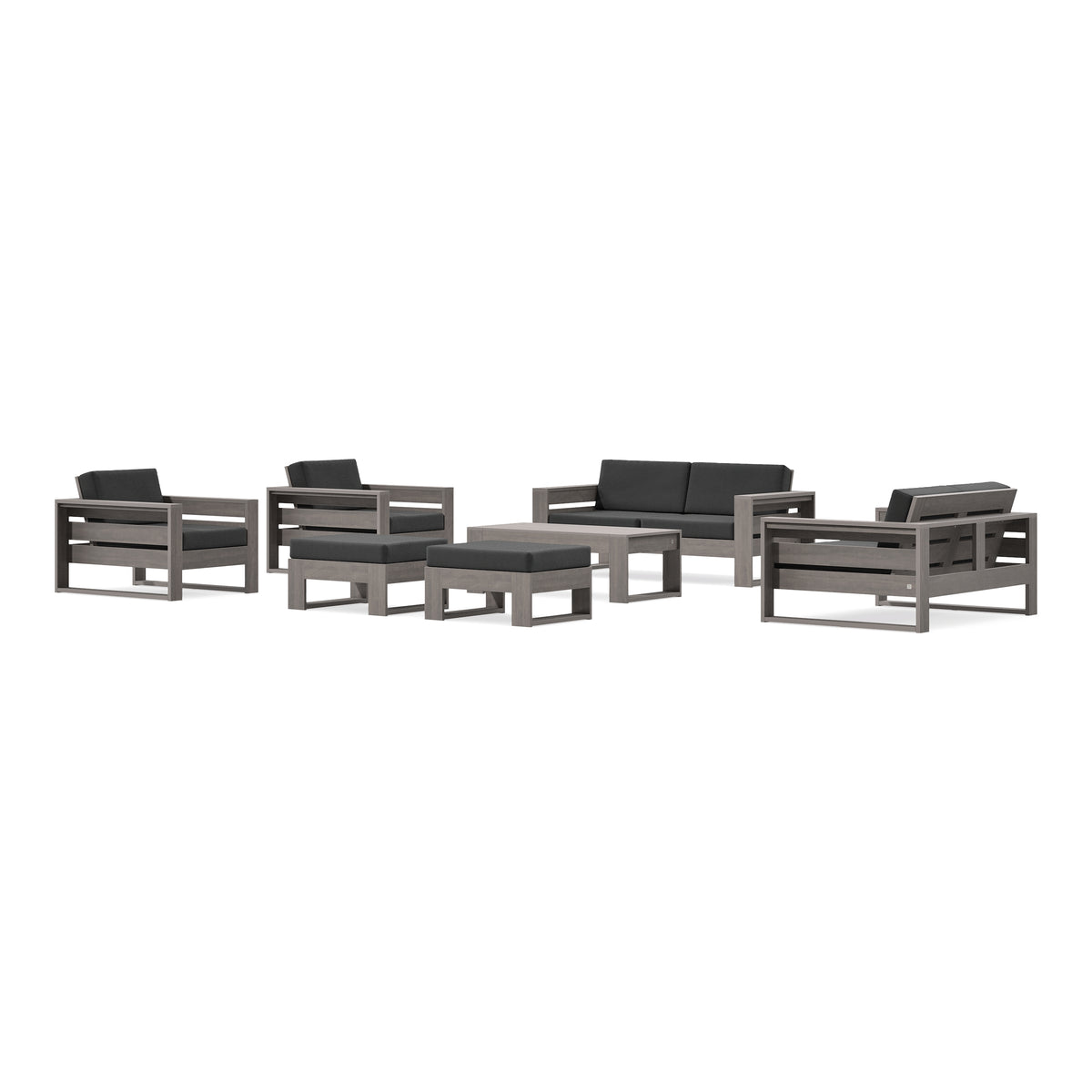 POLYWOOD PW Designer Series Latitude 7-Piece Lounge Loveseat Set in Driftwood / Spectrum Carbon