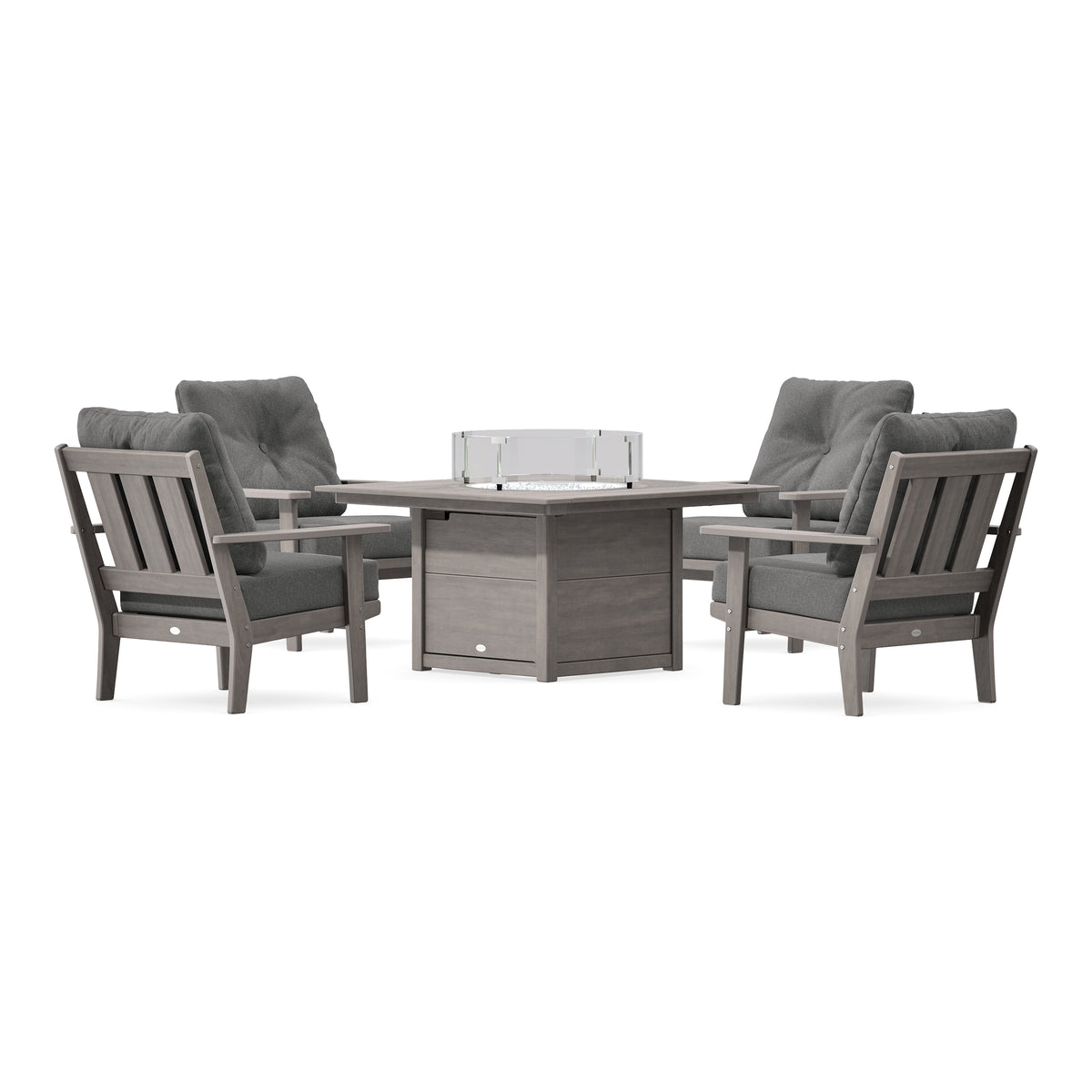 POLYWOOD Oxford 5-Piece Deep Seating Set with Fire Pit Table in Driftwood