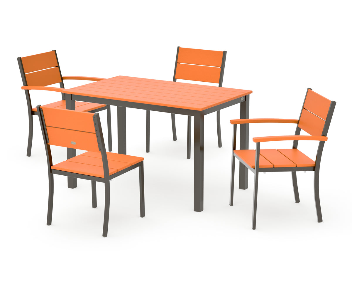 POLYWOOD Main Street 5-Piece Dining Set with Main Street 30 x 48 Dining Table in Bronze / Tangerine