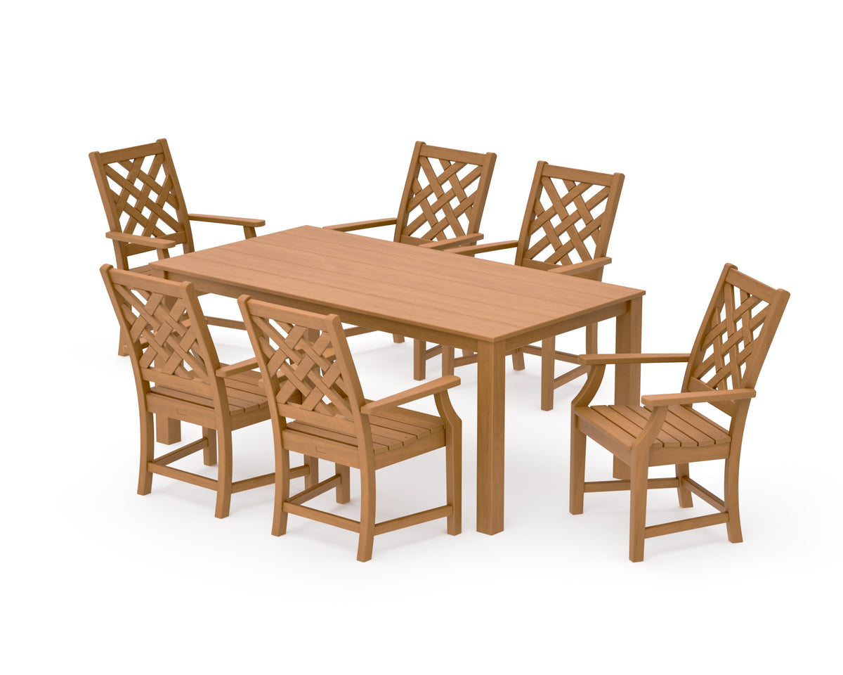 POLYWOOD Wovendale Arm Chair 7-Piece Parsons Dining Set in Natural