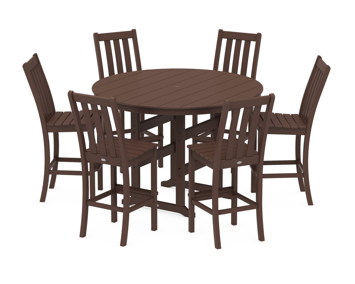 POLYWOOD Vineyard 7-Piece Side Chair Round Farmhouse Bar Set in Mahogany