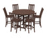 POLYWOOD Vineyard 7-Piece Side Chair Round Farmhouse Bar Set in Mahogany