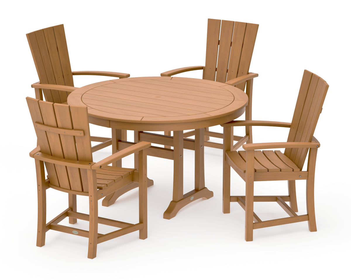 POLYWOOD Quattro 5-Piece Round Dining Set with Trestle Legs in Natural